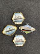 WHITE STAR LINE: Souvenir enamel lapel badges depicting Teutonic, Calgaric, Cedric and Adriatic.