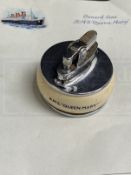 CUNARD: R.M.S. Queen Mary Art Deco Rolstar table lighter plus several blank sheets of Queen Mary