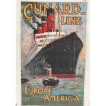 TRAVEL POSTERS: Cunard Line Aquitania, Europe to America circa 1914 by Odin Rosenvinge, lithograph