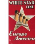 TRAVEL POSTERS: Rare lithograph in colours backed onto linen. Walter Thomas White Star Line Europe