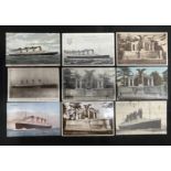 R.M.S. TITANIC: Period real photographic Titanic and Olympic related postcards. (9)