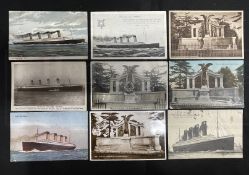 R.M.S. TITANIC: Period real photographic Titanic and Olympic related postcards. (9)