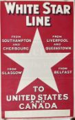 POSTERS: Rare White Star Line agents poster from Southampton, Cherbourg, Queenstown to USA and