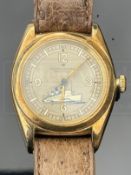 WATCHES/OCEAN LINER: Extremely rare Rolex 14K gold self-winding waterproof bubble back wristwatch