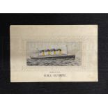 THE MAY COLLECTION: Rare H.M.S. Olympic silk postcard.
