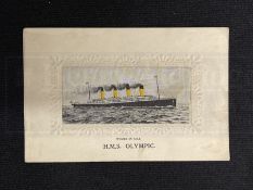 THE MAY COLLECTION: Rare H.M.S. Olympic silk postcard.