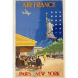 TRAVEL POSTERS: Vincent Guerra (dates unknown) Air France Paris, New York 1951. Alépée et Cie,