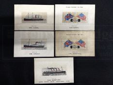 THE MAY COLLECTION: Silk postcards to include Saxonia, Mauretania and Corsican. (5)