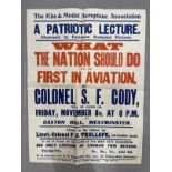 EARLY AVIATION PIONEERS/THE SAMUEL CODY ARCHIVE: : Rare promotional poster "What the Nation Should
