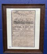 WHITE STAR LINE: Rare late 19th century promotional poster from Liverpool to New York dated 1891,