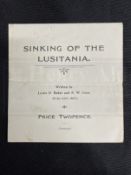 R.M.S. LUSITANIA: Rare pamphlet titled The Sinking of The Lusitania by Lewis O. Baker and R. W.