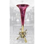 WHITE STAR LINE: Extremely rare brass and cranberry epergne with flared bowl, engraved "White Star