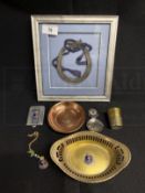 MILITARIA/ROYAL NAVY: H.M.S. Rodney rum measure, copper ashtray, caddy spoon, oval dish,