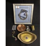 MILITARIA/ROYAL NAVY: H.M.S. Rodney rum measure, copper ashtray, caddy spoon, oval dish,