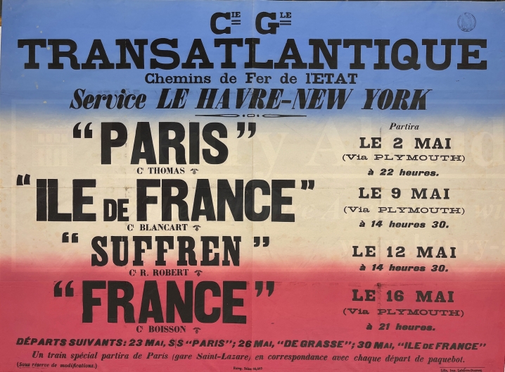 TRAVEL POSTERS: Early 20th century French Compagnie Générale Transatlantique poster, Transatlantique