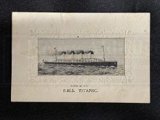 R.M.S. TITANIC: Postally unused silk postcard.