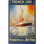 TRAVEL POSTERS CGT/FRENCH LINE: Rodmell, Harry Hudson (1896-1984) French Line, Plymouth direct to