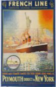 TRAVEL POSTERS CGT/FRENCH LINE: Rodmell, Harry Hudson (1896-1984) French Line, Plymouth direct to