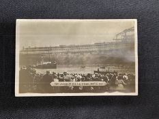R.M.S. TITANIC: Extremely rare J. Johnson of Belfast real photo postcard of Titanic's launch on