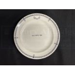 WHITE STAR LINE: Maddocks black pattern kosher shallow bowl with meat in English and Hebrew. 9ins.