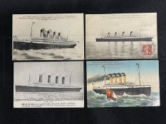 R.M.S. TITANIC: Real photo and other postcards of the ill-fated liner. (4)