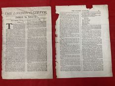 Ephemera: Printed copy date uncertain Great Fire of London two double sided pages with one torn