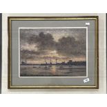 Vincent Plant: c1900 Mall Gallery Pastel Society Docks at Sunrise/Sunset, pastel, signed V. Plant,