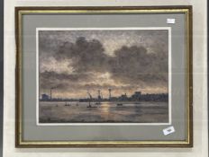 Vincent Plant: c1900 Mall Gallery Pastel Society Docks at Sunrise/Sunset, pastel, signed V. Plant,