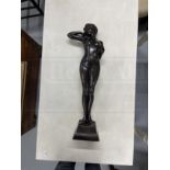 20th cent. Art Deco style bronze figure, waking female on a square base engraved to the reverse