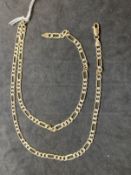 Hallmarked Jewellery: 9ct yellow and white gold fancy curb link necklet. 22ins. Weight 15.4g.