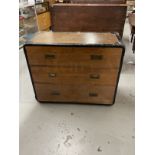 Late 19th/early 20th cent. Campaign iron bound teak chest of three drawers with Army & Navy C.S.L