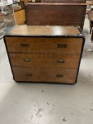 Late 19th/early 20th cent. Campaign iron bound teak chest of three drawers with Army & Navy C.S.L