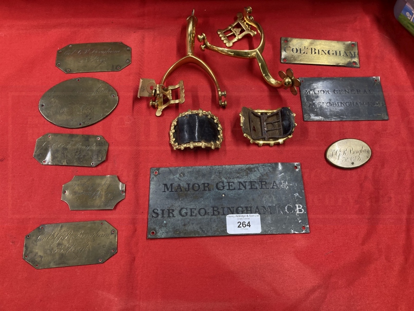 Collection of brass and other name plates for Major General Sir George Bingham KCB, a pair of - Image 2 of 7