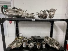 20th cent. Silver plated items to include four piece tea set, flatware, various jugs, bon bon