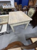 Rustic pine scrub top kitchen table with single drawer. 41ins. x 31ins. x 28ins.