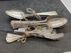 Hallmarked Silver: Flatware, eight tablespoons, five forks, various hallmarks and dates. Total