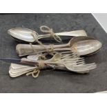 Hallmarked Silver: Flatware, eight tablespoons, five forks, various hallmarks and dates. Total