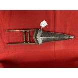 Edged Weapons: Indian dagger (Katar), triangular blade 8ins, with medial ridge, hilt with side