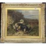 Thomas William Earl (active 1836-1885): Oil on canvas, 'Sparring for Opening' pair of terriers and
