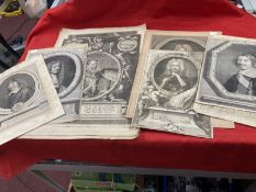 Antique Engravings: To include Portrait of Pierre Vincent Bertin on a canvas held up by two putti