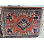 Carpets & Rugs: 19th cent. Persian carpet, red ground, five medallions with geometric designs,