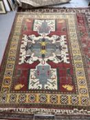 Carpets & Rugs: 20th cent. Kazak style Turkish made carpet, red ground with three medallions,