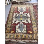 Carpets & Rugs: 20th cent. Kazak style Turkish made carpet, red ground with three medallions,