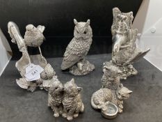 Collectables: Hallmarked silver 'Country Artists for the Discerning' an owl, robin, bird drinking