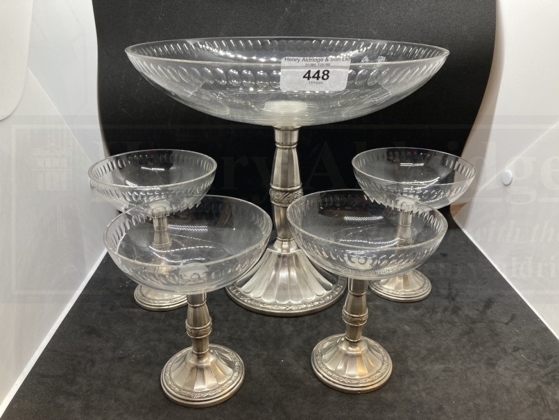 Late 19th/early 20th cent. WMF White metal and glass fruit set, serving tazza with four individual