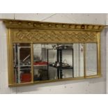 19th cent. Gilt overmantle mirror the moulded cornice with applied balls over triple bevelled
