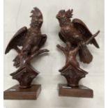 Late 19th cent. Walnut carved decorative parakeets, a pair. 18ins.