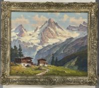 20th cent. Continental School: Oil on canvas of The Alps 'Fernigen', signed L.R. Holborn. 23ins. x