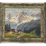 20th cent. Continental School: Oil on canvas of The Alps 'Fernigen', signed L.R. Holborn. 23ins. x