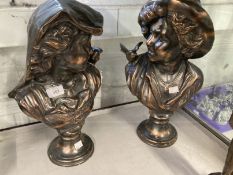 20th cent. Continental copper effect busts of a young lady, a pair.